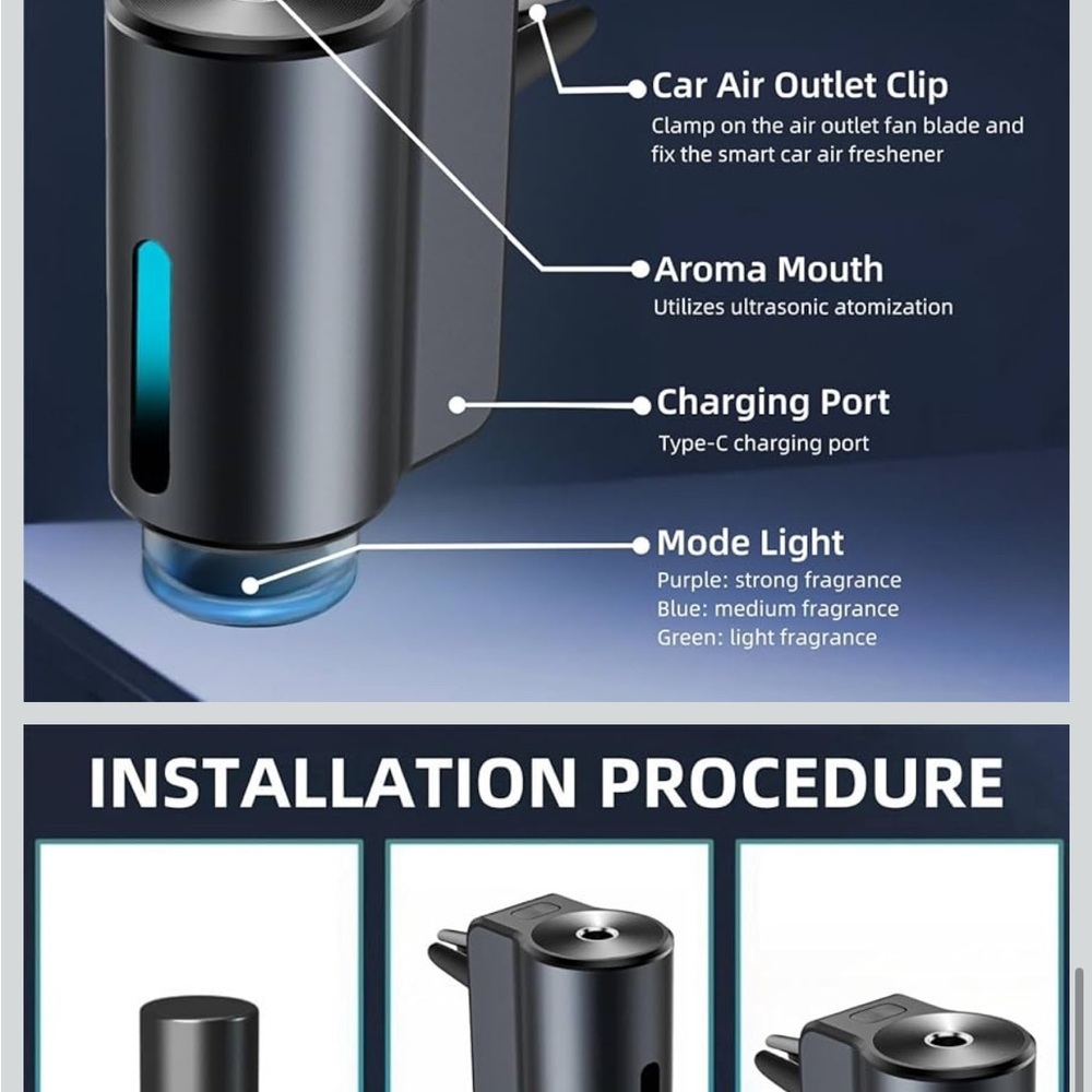 Car USB Aroma Diffuser with 3 Ambient Light Colors - Picture 5 of 5